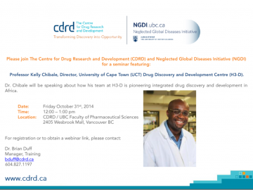 Dr. Kelly Chibale, Director, Drug Development and Discovery Centre, Univ of Capetown Seminar